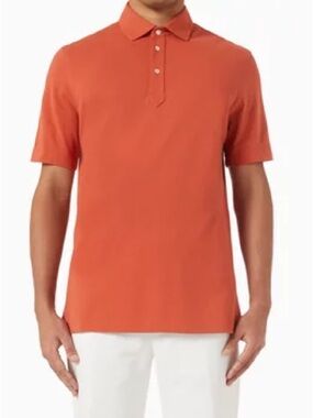 Brunello Cucinelli Polo Shirt in Cotton Piqué Rust Orange
